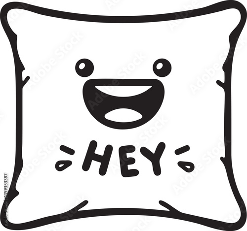 A smiling pillow outline art vector illustration.