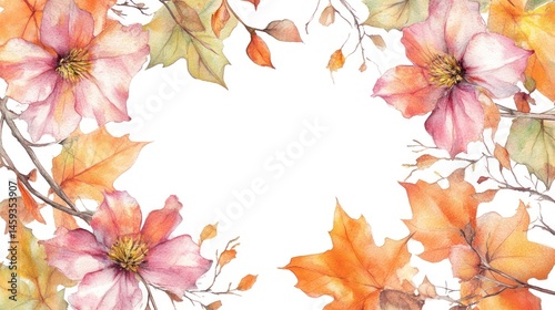 Wallpaper Mural Autumn floral frame border Torontodigital.ca