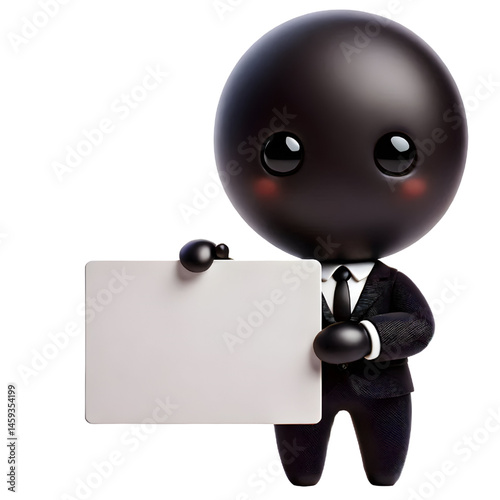Cute BLACK man 3d holding blank card isolated on white background