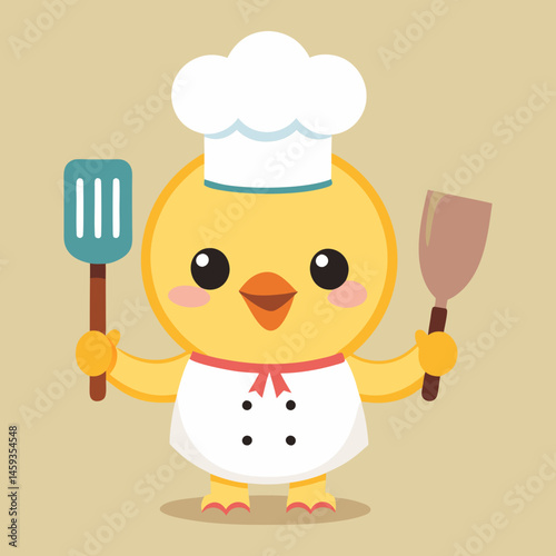 Download Cute Chef Chick Holding Spatula Cartoon Vector Icon Illustration Eps File For Design.