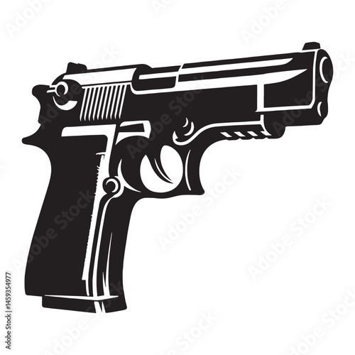 Dynamic Handgun silhouette, compact and powerful – Handgun illustration – Minimalist Handgun vector – Weapon silhouette

