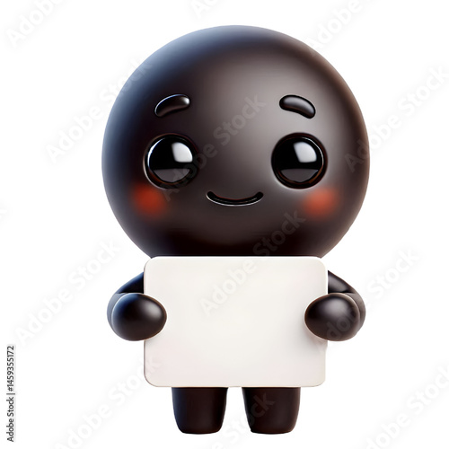 Cute BLACK man 3d holding blank card isolated on white background