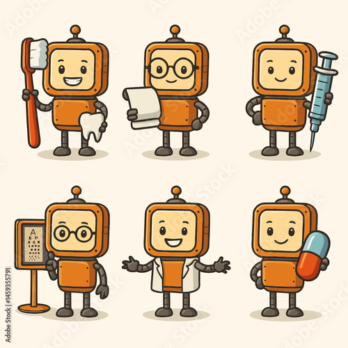 Robot Medical Professionals Collection Characters Illustrating Healthcare Services