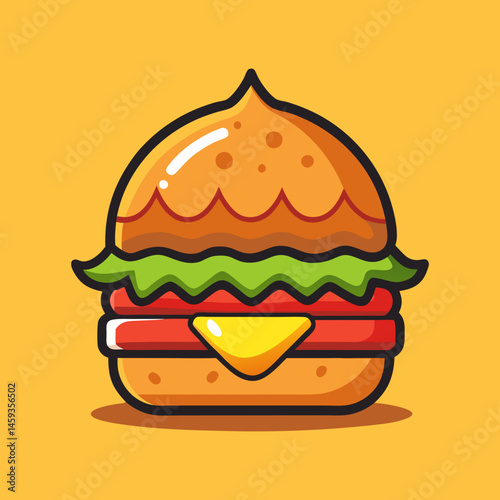 Download Burger Cheese With Fire Cartoon Vector Eps File For Design.