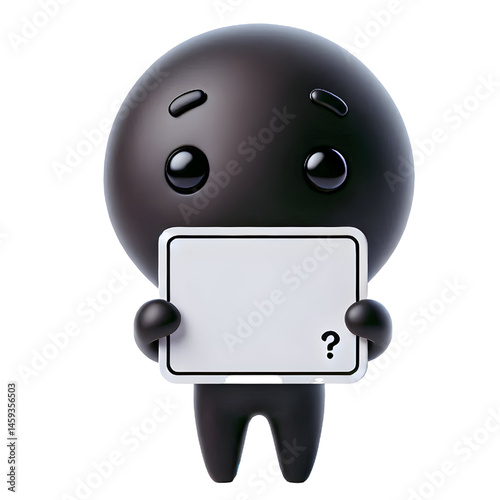 Cute BLACK man 3d holding blank card isolated on white background