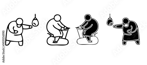 Overweight people icons set. Outline set of overweight people vector icons for web design isolated on white background