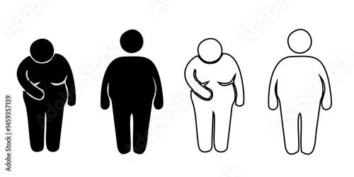 Overweight people icons set. Outline set of overweight people vector icons for web design isolated on white background
