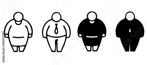 Overweight people icons set. Outline set of overweight people vector icons for web design isolated on white background