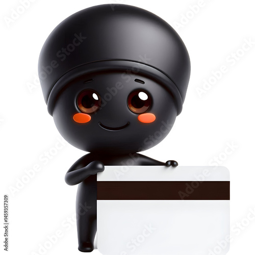 Cute BLACK man 3d holding blank card isolated on white background
