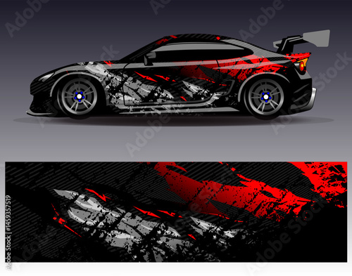 Car wrap design vector. Graphic abstract stripe racing background designs for vehicle, rally, race, adventure and car racing livery