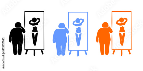 Overweight people icons set. Outline set of overweight people vector icons for web design isolated on white background