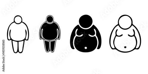 Overweight people icons set. Outline set of overweight people vector icons for web design isolated on white background
