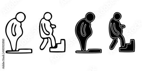 Overweight people icons set. Outline set of overweight people vector icons for web design isolated on white background