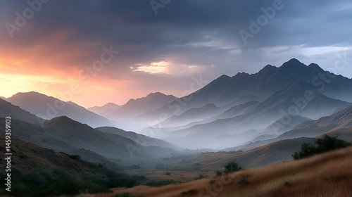 Panoramic Landscape Of Mountain Ranges Under The Cloudy Sky