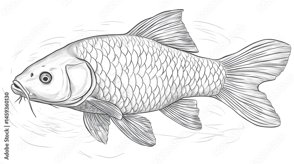 Obraz premium Detailed illustration of a fish swimming in water.