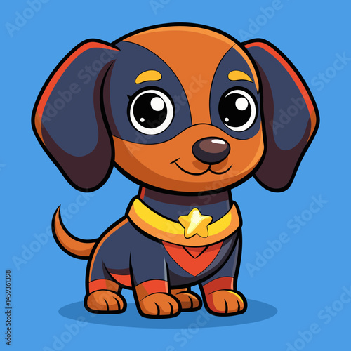 Download Cute Dachshund Dog Superhero Cartoon Vector Eps File For Design.