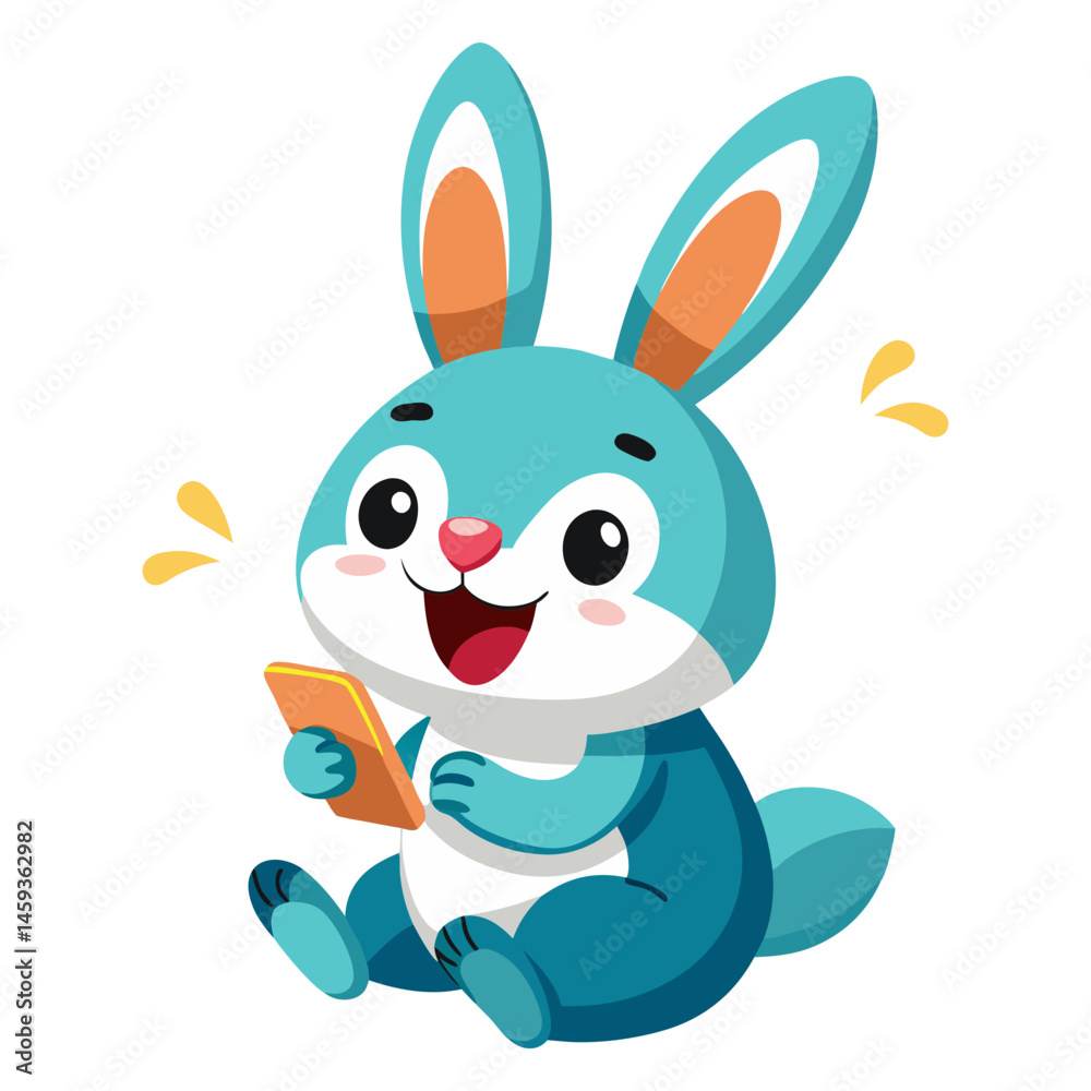 Obraz premium Download Cute Rabbit Playing Phone Cartoon Vector Icon Illustration Eps File For Design.
