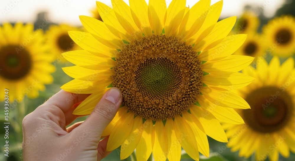 Fototapeta premium Gentle Touch of a Sunflower: A Summer's Day in the Field