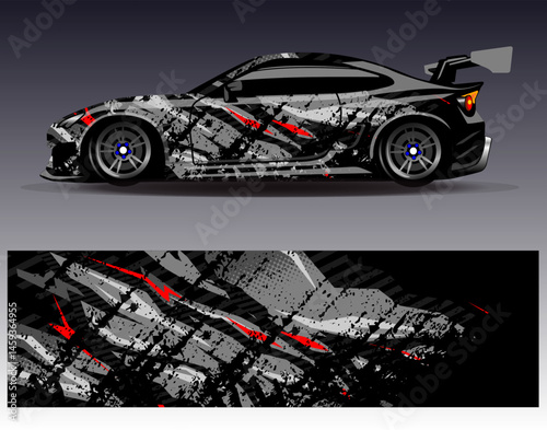 Car wrap design vector. Graphic abstract stripe racing background designs for vehicle, rally, race, adventure and car racing livery