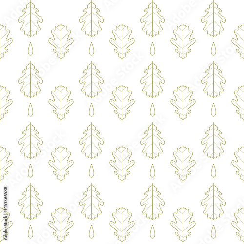 Contour drawing of oak leaves isolated on a white background. Seamless pattern under clipping mask, convenient for editing. Vegetable background for paper, cover, textile, dishes, interior decor.