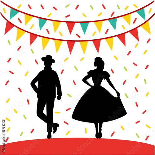 Design with Silhouettes of Dancers in Traditional Style