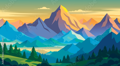 Vector illustration of a mountain landscape. Landscape with Mountain Peaks 
