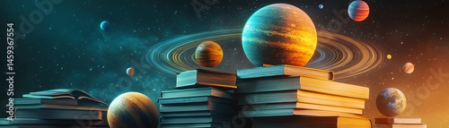 Obraz na płótnie Planets on books, space, cosmos, astronomy, science fiction. w salonie