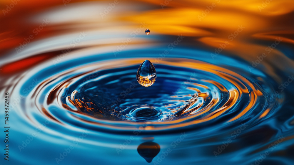 Water Droplet Splashing into Calm Water Creating Ripples and a Golden Reflection Water Droplet Splashing into Calm Water Creating Ripples and a Golden Reflection