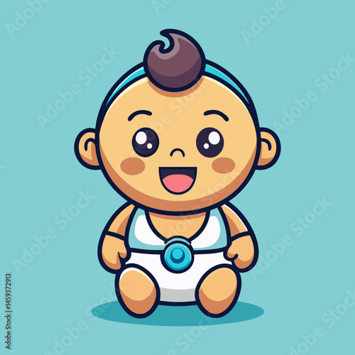 Download Cute Baby  Wearing Pacifier And Diaper Cartoon Vector Icon Illustration Eps File For Design.