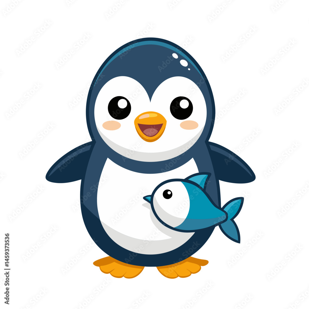 Obraz premium Download Cute Penguin Holding Fish Cartoon Vector Icon Illustration Eps File For Design.