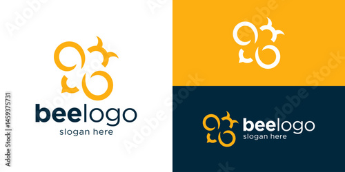 Creative simple bee logo template. Flying bee symbol, honey bee logo design vector illustration.