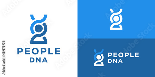 Creative simple people dna logo template. Abstract human with DNA symbol logo design vector illustration.
