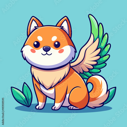 Download Cute Shiba Inu Dog Angel Flying With Wings Cartoon Vector Icon Illustration Eps File For Design.