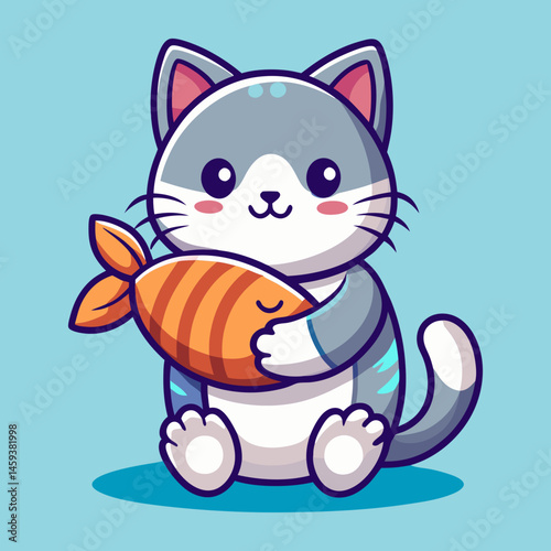 Download Cute Cat Hug Fish Cartoon Vector Icon Illustration. Eps File For Design.
