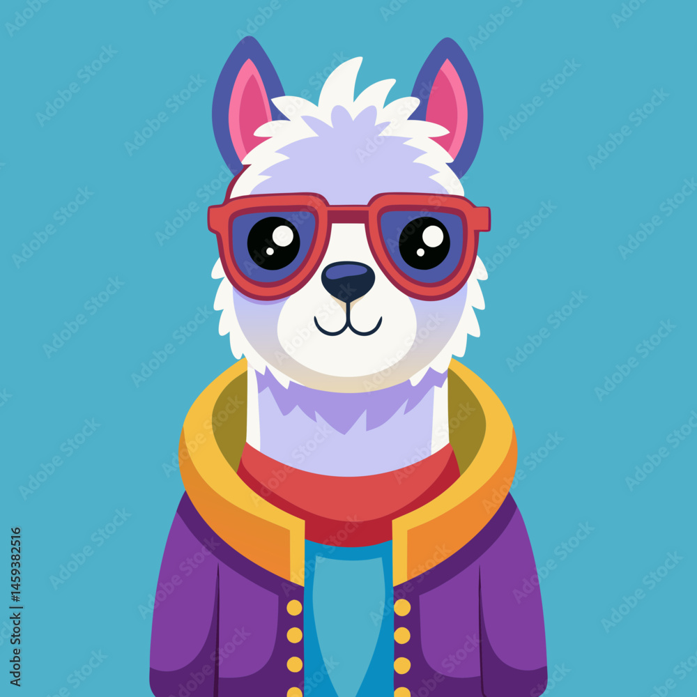 Fototapeta premium Download Cute Cool Llama Alpaca Wearing Jacket And Glasses Cartoon Vector Icon Illustration Eps File For Design.