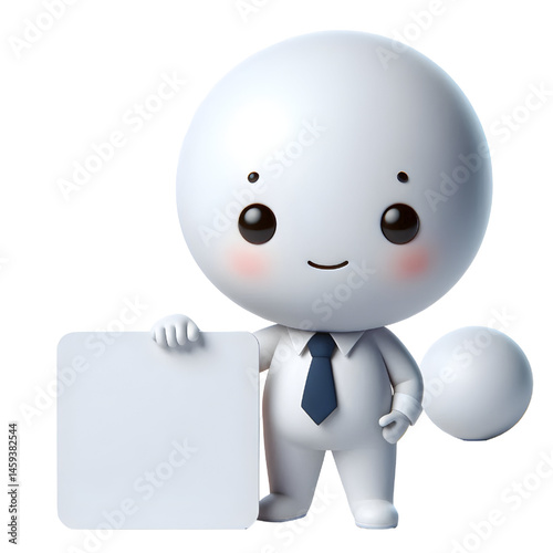 Cute white man 3d holding blank card isolated on white background