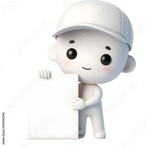 Cute white man 3d holding blank card isolated on white background
