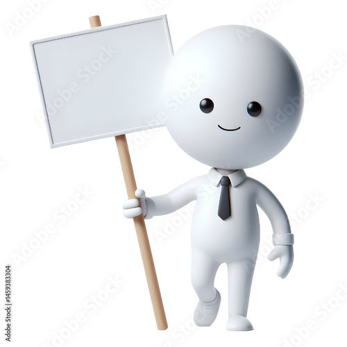 Cute white man 3d holding blank card isolated on white background