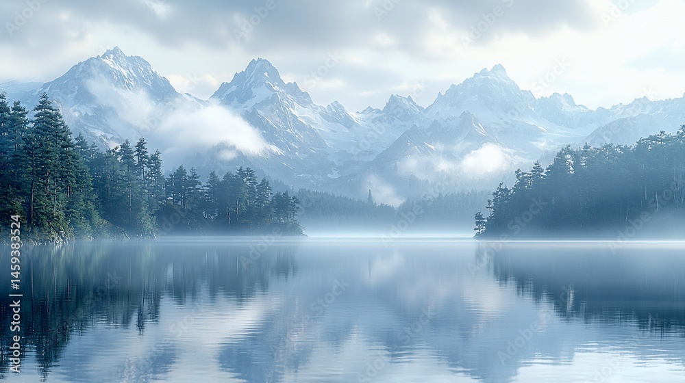 Misty mountain lake Misty mountain lake