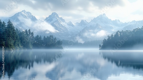Wallpaper Mural Misty mountain lake Torontodigital.ca