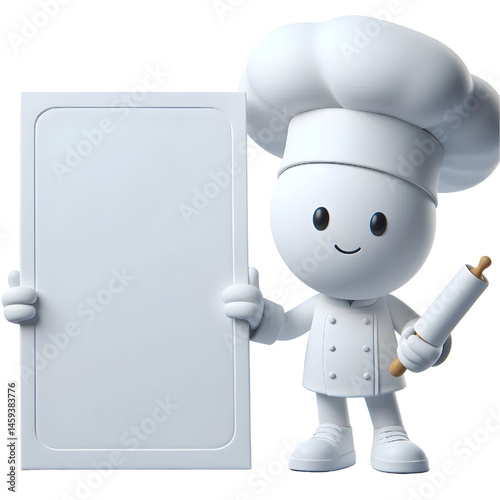 Cute white man 3d holding blank card isolated on white background