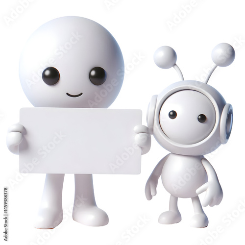 Cute white man 3d holding blank card isolated on white background