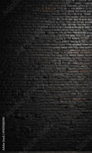 Rough, uneven black brick wall, distressed mortar, moody lighting , industrial, surface