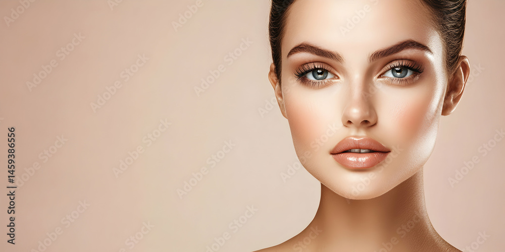 Fototapeta premium Natural Beauty Portrait of a Woman with Flawless Skin and Soft Makeup