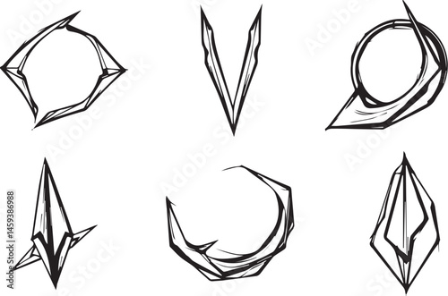 A set of vector elements, modern flat design with intricate black lines and futuristic aesthetics of sharp angles and smooth curves, simple two-dimensional shapes, soft dreamy atmosphere and high tech