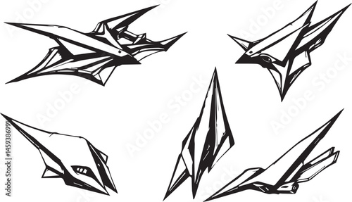 A set of vector elements, modern flat design with intricate black lines and futuristic aesthetics of sharp angles and smooth curves, simple two-dimensional shapes, soft dreamy atmosphere and high tech