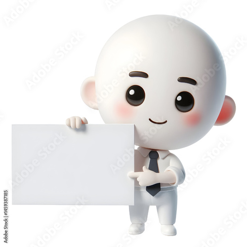 Cute white man 3d holding blank card isolated on white background