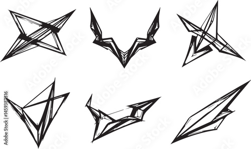 A set of vector elements, modern flat design with intricate black lines and futuristic aesthetics of sharp angles and smooth curves, simple two-dimensional shapes, soft dreamy atmosphere and high tech