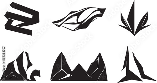 A set of vector elements, modern flat design with intricate black lines and futuristic aesthetics of sharp angles and smooth curves, simple two-dimensional shapes, soft dreamy atmosphere and high tech