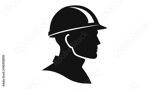 Download Head In Profile Of A Worker In Construction Helmet Silhouette Black Vector Art Illustration  Eps File For Design.